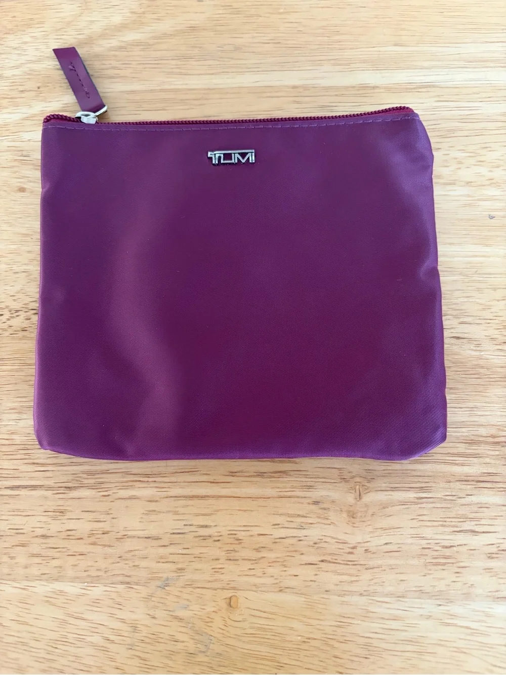 Tumi for Delta Burgundy Nylon Zip Toiletry Travel Accessory Bag Pouch